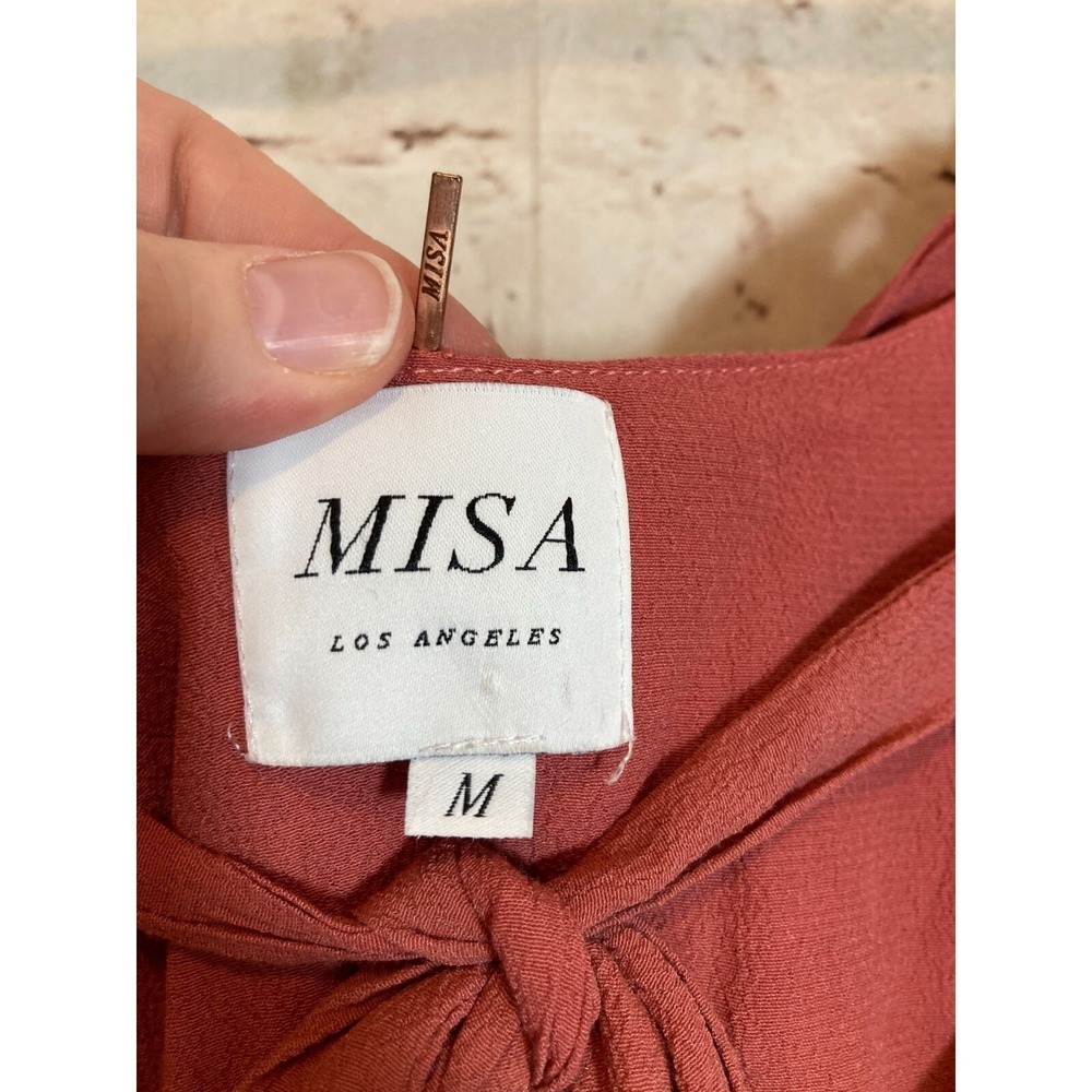 MISA L.A. Dress Womens Medium Salmon Pink Ruffle Double Tie Back Boho Hippie - Picture 15 of 15